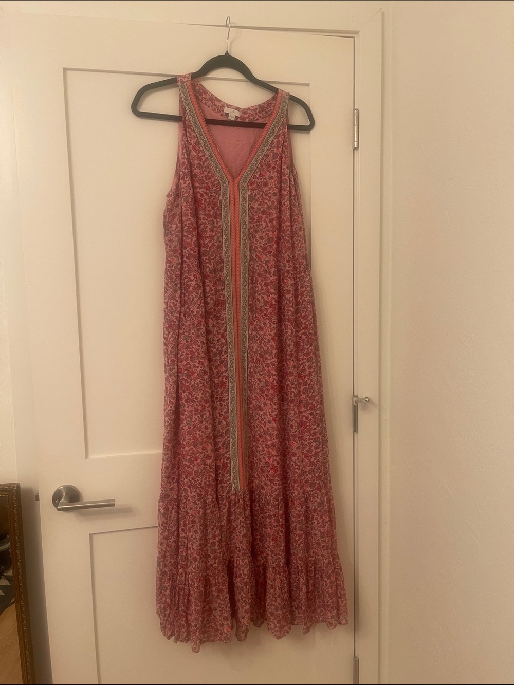 J. Jill Pink Floral V-Neck Tiered Maxi Dress